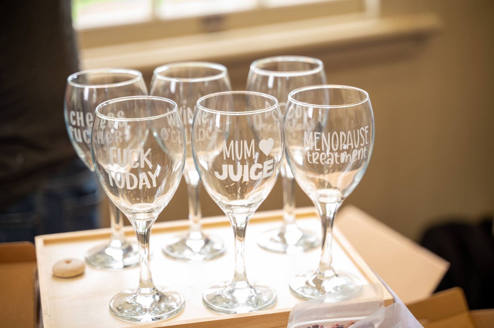 Engraved glassware on display
